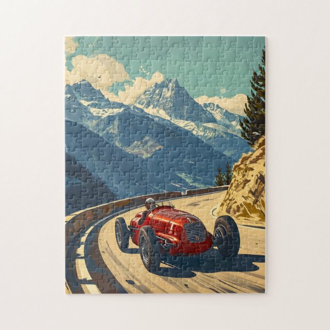 Vintage Racing Car in the alps  Jigsaw Puzzle (Vertical)