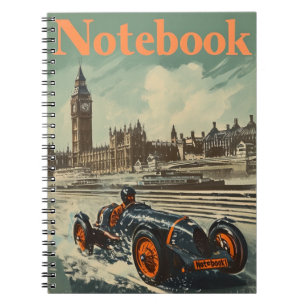 Vintage Racing Car London Big Ben Notebook