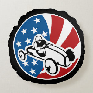 Vintage Racing Car Round Pillow