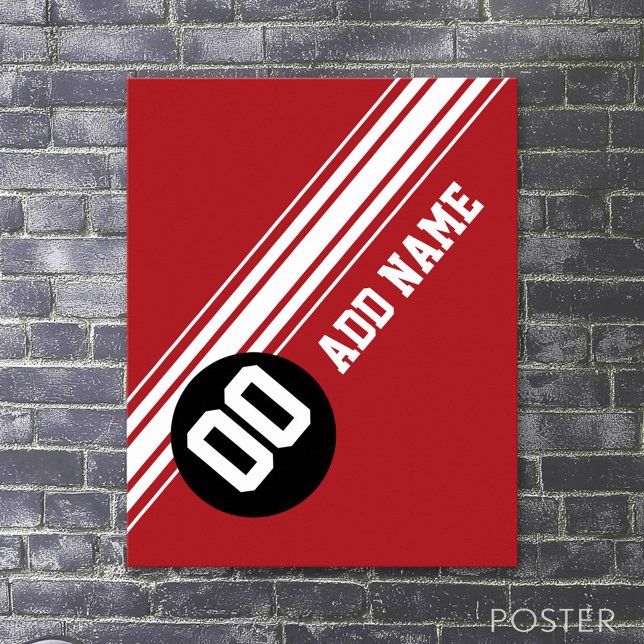 Vintage Racing Stripes - Red and Black Poster (Sport Jersey Poster)