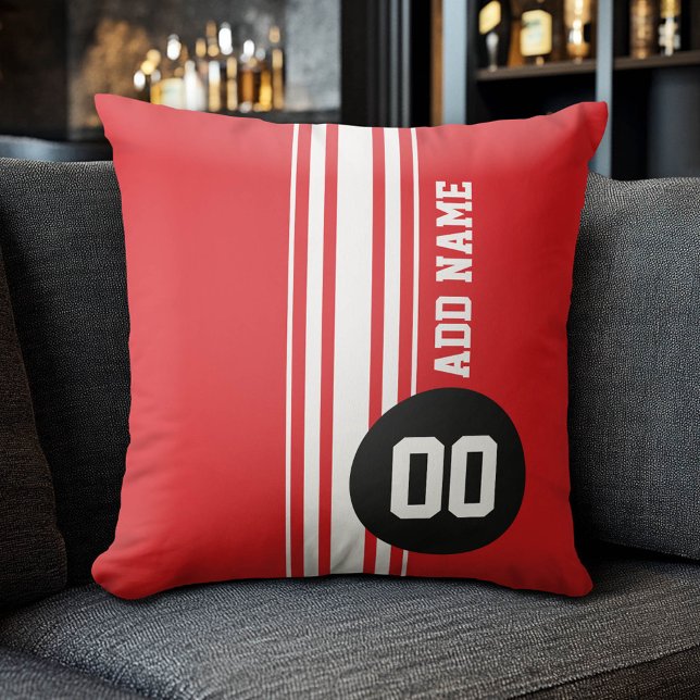 Vintage Racing Stripes - Red and Black Throw Pillow (Custom Sports Pillow for a Man Cave)
