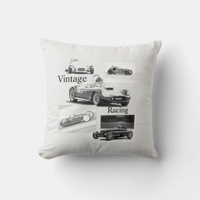 Vintage Racing Throw Pillow (Front)