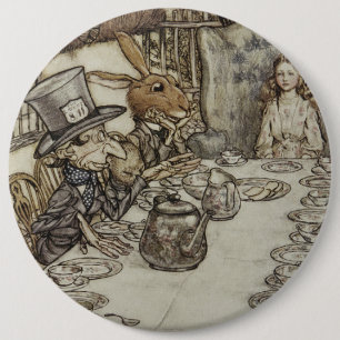 Vintage Rackham Mad Tea Party Alice in Wonderland 6 Inch Round Button