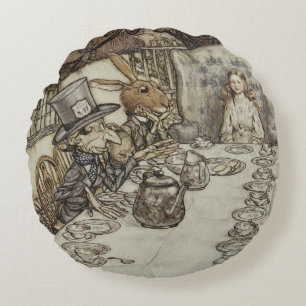 Vintage Rackham Mad Tea Party Alice in Wonderland Round Pillow