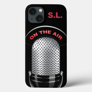 Vintage radio microphone on air black silver red iPhone 13 case