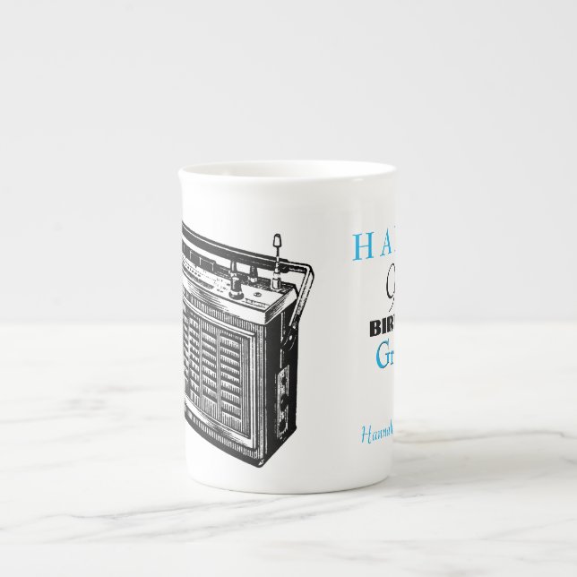 Vintage Radio personalized 90th Birthday Mug (Front)