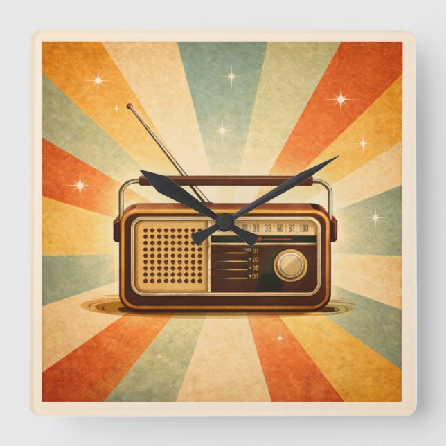 Vintage Radio Retro Sunburst Wall Clock (Front)