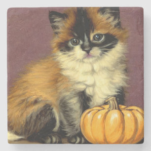 Vintage Ragdoll Halloween Cat Stone Coaster