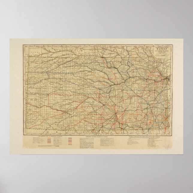 Vintage Railroad Map of Kansas Poster (Front)
