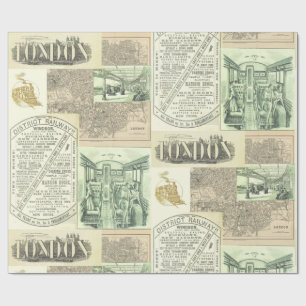 Vintage Railroad Newspaper Advertisements Collage  Wrapping Paper