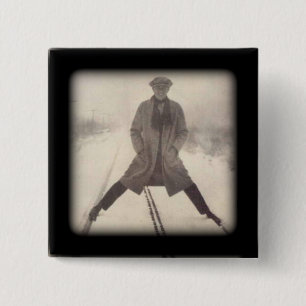 Vintage Railroad Photo c 1920s 2 Inch Square Button