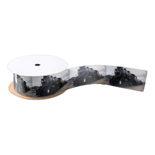 Vintage Railroad Steam Train Satin Ribbon