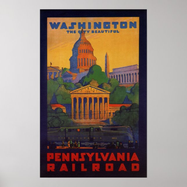 Vintage Railroad to Washington D.C. Travel Poster (Front)