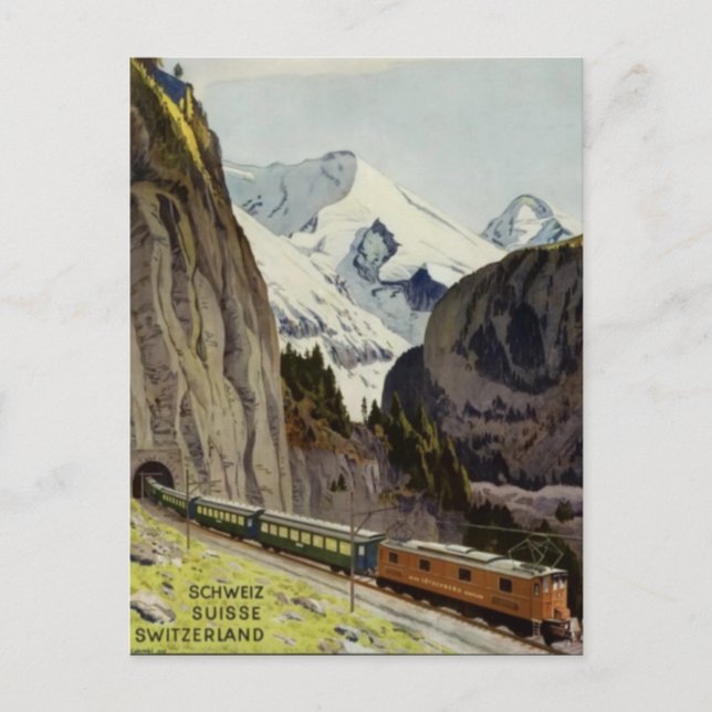 Vintage Railroad Vacation in Switzerland Postcard (Front)