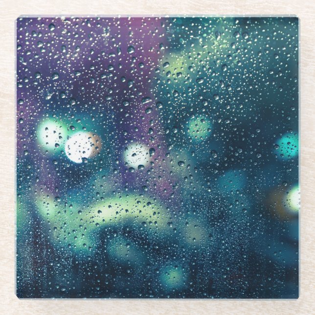 Vintage Rain Drops Window Effect Glass Coaster (Front)