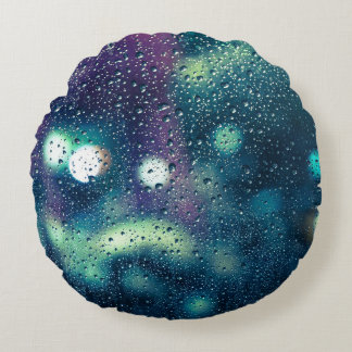 Vintage Rain Drops Window Effect Round Pillow