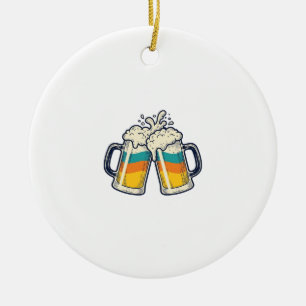 Vintage Rainbow Beer Mug Cheers Vector Shirt_1 Ceramic Ornament