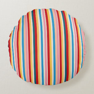 Vintage Rainbow Carnival RetroStripes Multi Colou Round Pillow