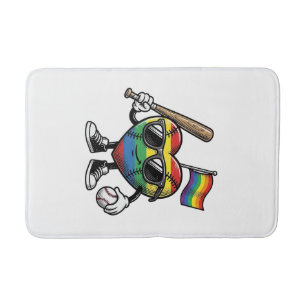 Vintage Rainbow Heart Baseball Pride Shirt Design_ Bath Mat