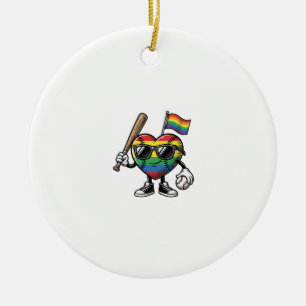 Vintage Rainbow Heart Baseball Pride Shirt Design_ Ceramic Ornament