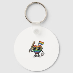 Vintage Rainbow Heart Baseball Pride Shirt Design_ Keychain