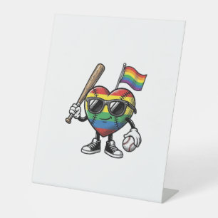 Vintage Rainbow Heart Baseball Pride Shirt Design_ Pedestal Sign