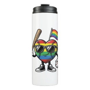 Vintage Rainbow Heart Baseball Pride Shirt Design_ Thermal Tumbler