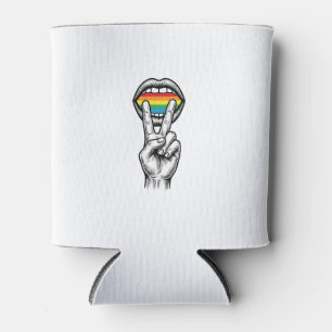 Vintage Rainbow Peace Hand Pride Vector Shirt_1 Can Cooler