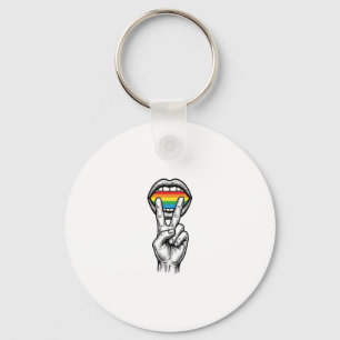 Vintage Rainbow Peace Hand Pride Vector Shirt_1 Keychain