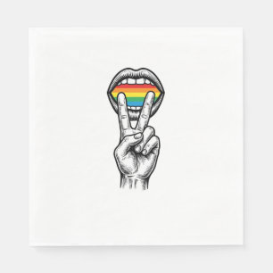 Vintage Rainbow Peace Hand Pride Vector Shirt_1 Napkin