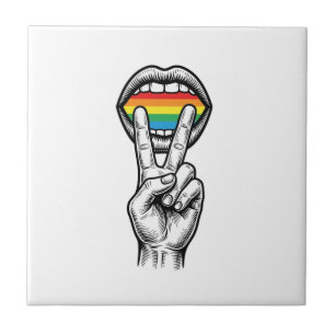Vintage Rainbow Peace Hand Pride Vector Shirt_1 Tile