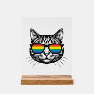 Vintage Rainbow Sunglasses Cat Pride Shirt Design_ Acrylic Sign