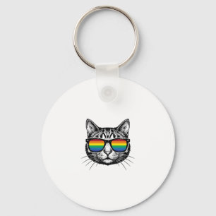Vintage Rainbow Sunglasses Cat Pride Shirt Design_ Keychain