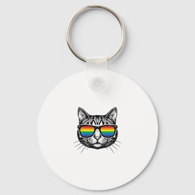 Vintage Rainbow Sunglasses Cat Pride Shirt Design_ Keychain (Front)