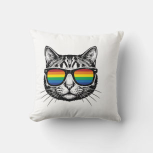 Vintage Rainbow Sunglasses Cat Pride Shirt Design_ Throw Pillow