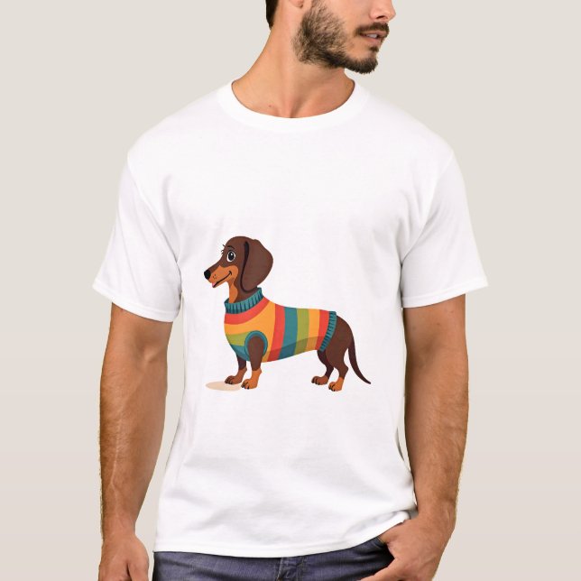 Vintage Rainbow Sweater Dachshund Cute Long Dog Il (Front)
