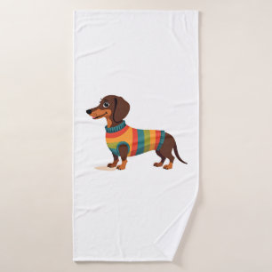 Vintage Rainbow Sweater Dachshund Cute Long Dog Il Bath Towel