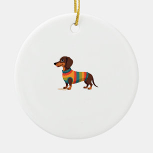 Vintage Rainbow Sweater Dachshund Cute Long Dog Il Ceramic Ornament