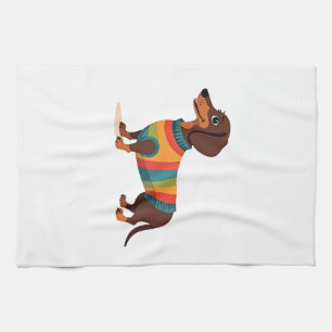 Vintage Rainbow Sweater Dachshund Cute Long Dog Il Kitchen Towel