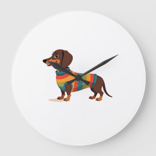 Vintage Rainbow Sweater Dachshund Cute Long Dog Il Large Clock