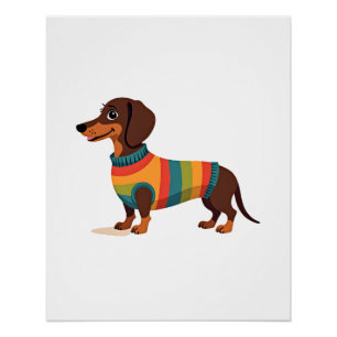 Vintage Rainbow Sweater Dachshund Cute Long Dog Il Poster