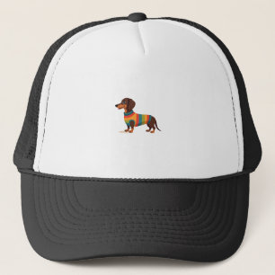 Vintage Rainbow Sweater Dachshund Cute Long Dog Il Trucker Hat
