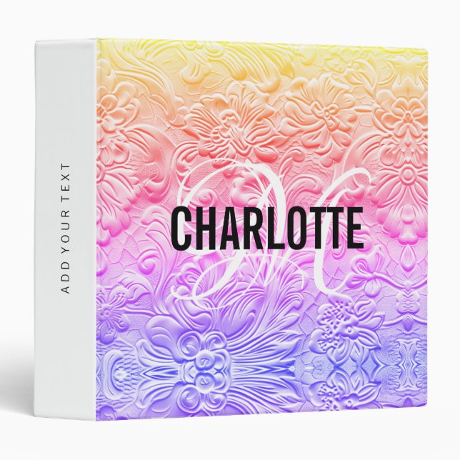 Vintage rainbow tooled leather monogram name binder (Front/Spine)