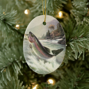 Vintage Rainbow Trout Fish, Fisherman Fishing Ceramic Ornament