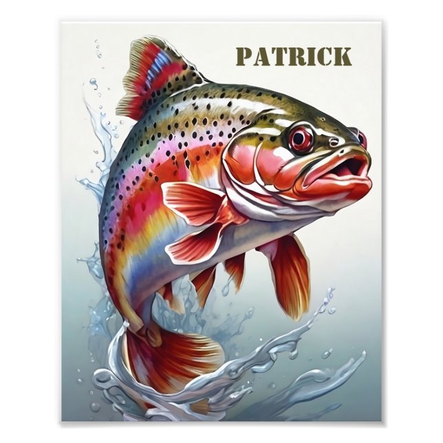 Vintage Rainbow Trout Fish - Fisherman Fishing Photo Print (Front)