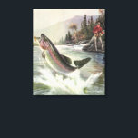 Vintage Rainbow Trout Fisherman Fishing for Fish Canvas Print<br><div class="desc">Vintage illustration sports design featuring a fisherman fishing in a river. A rainbow trout is splashing and jumping out of the water.</div>