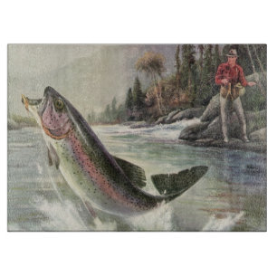 Vintage Rainbow Trout Fisherman Fishing for Fish Cutting Board