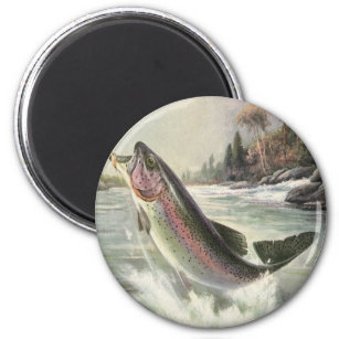 Vintage Rainbow Trout Fisherman Fishing for Fish Magnet