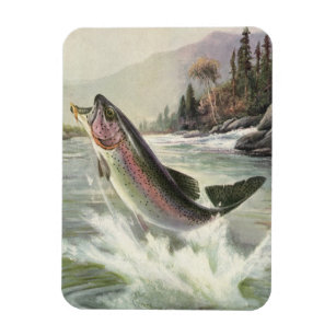 Vintage Rainbow Trout Fisherman Fishing for Fish Magnet