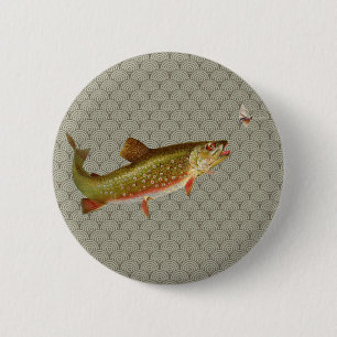 Vintage rainbow trout fly fishing 2 inch round button